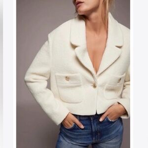 Zara Off-White Textured Blazer with Gold Buttons